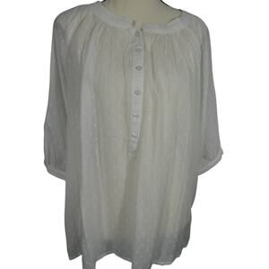 Garnet Hill Women's Large Modal White Sheer Texture Dotted Blouse Boho Peasant